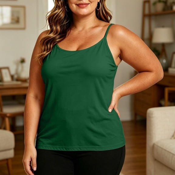 Women's Plus Size Camisole with Built-In Padded Bra, Adjustable Strap Sleeveless Tank Top