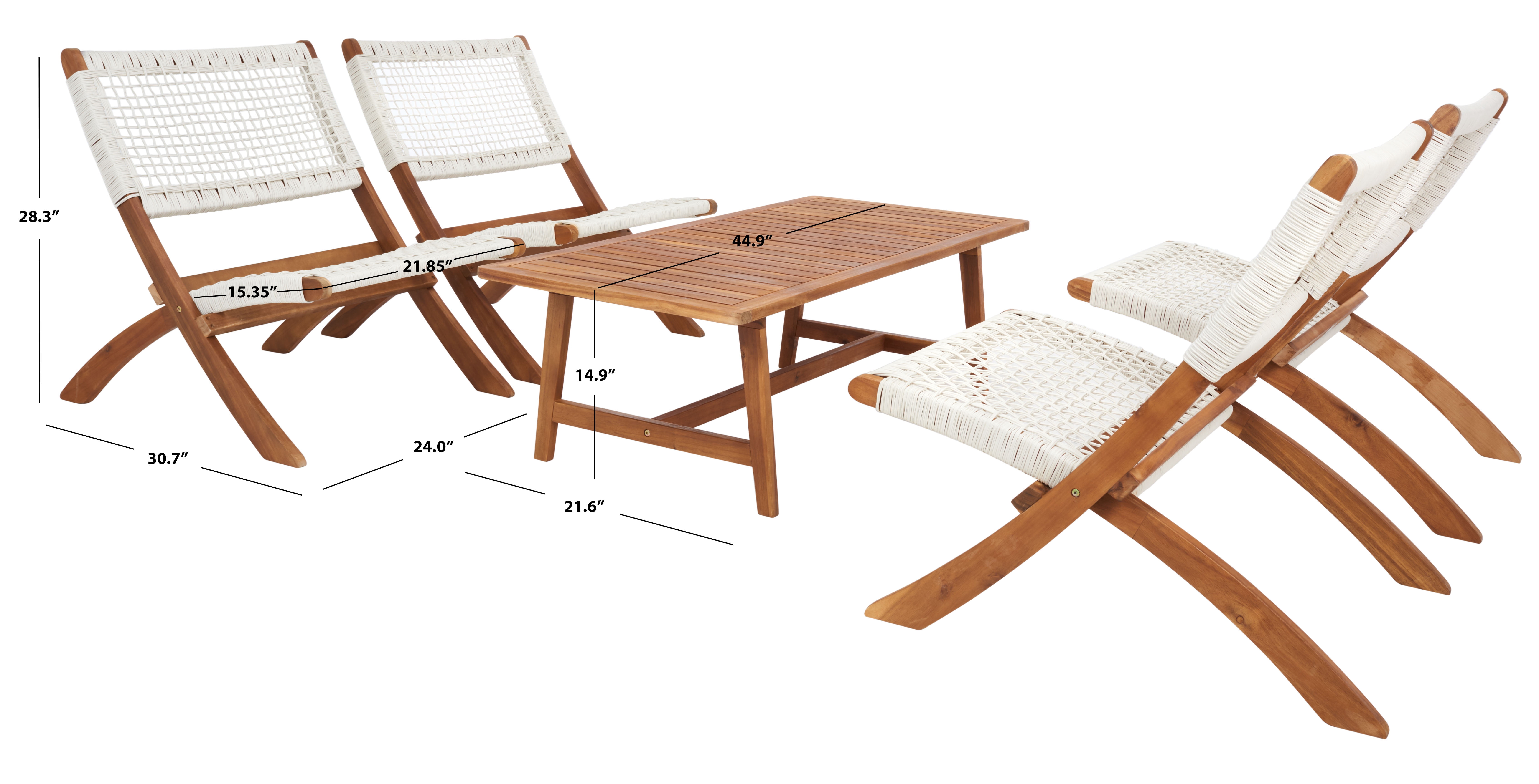 SAFAVIEH Blaze Outdoor Patio 5 Piece Coffee Set, Natural/White