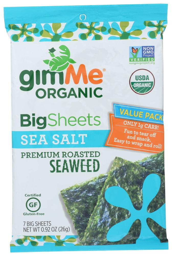 gimMe Premium Roasted Seaweed, Big Sheets, Sea Salt, 0.92 oz (26 g