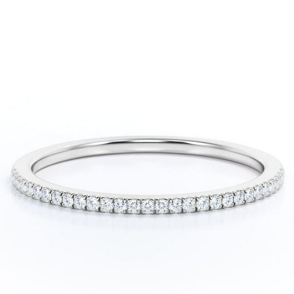 JeenMata Anillo de Bodas de Eternidad Semieterna con Diamantes Reales de Talla Brillante Redonda en Oro Blanco de 18 K sobre Plata