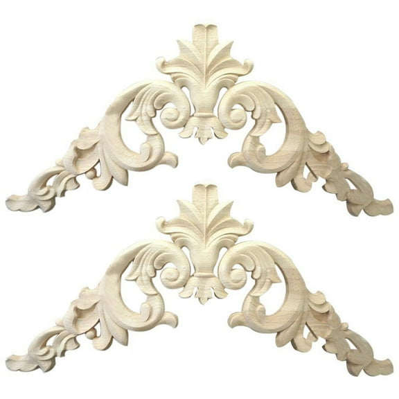 2pcs 15 x 15cm Rubber Wood Carved Corner Onlay Applique Exquisite Unpainted,2 x Carved Corner Onlay Applique Exquisite Unpainted,Wood color