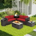 thumbnail image 1 of Costway Ensemble de Mobilier de Terrasse en Rotin 6 Pcs Table à Foyer 32 Pouces Support de Réservoir avec Housse Rouge, 1 of 10
