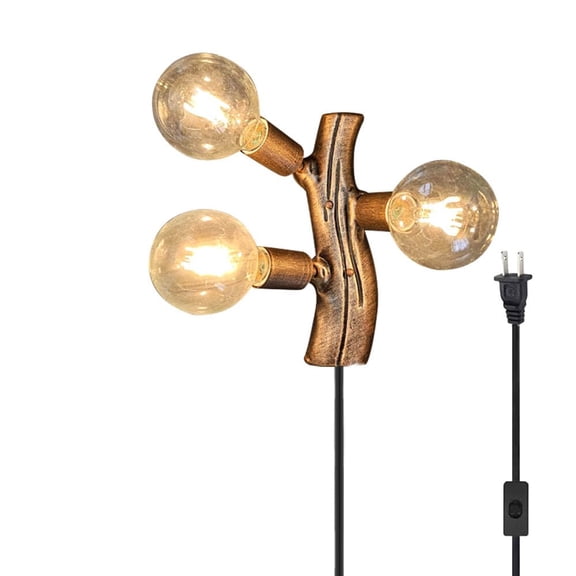 KAYYELAMP Retro Gold Wall Lamp 3-Light with 5.9ft Plug-in Cable Metal Vintage Design for Door Porch Bar(No Bulb)