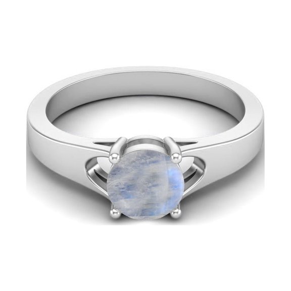 925 Sterling Silver 6mm Round Shape Rainbow Solitaire Valentines Day Gifts Ring for Women