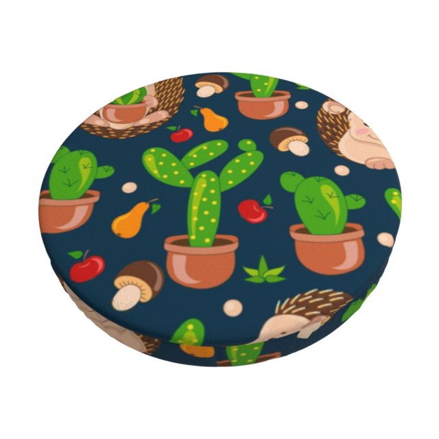 Balery Cute Hedgehogs Cactus Blue Fundas de asiento para taburete de bar redondo de tela de terciopelo ajustables que protegen de arañazos y manchas para sillas de 14 a 17 pulgadas.-12 inch