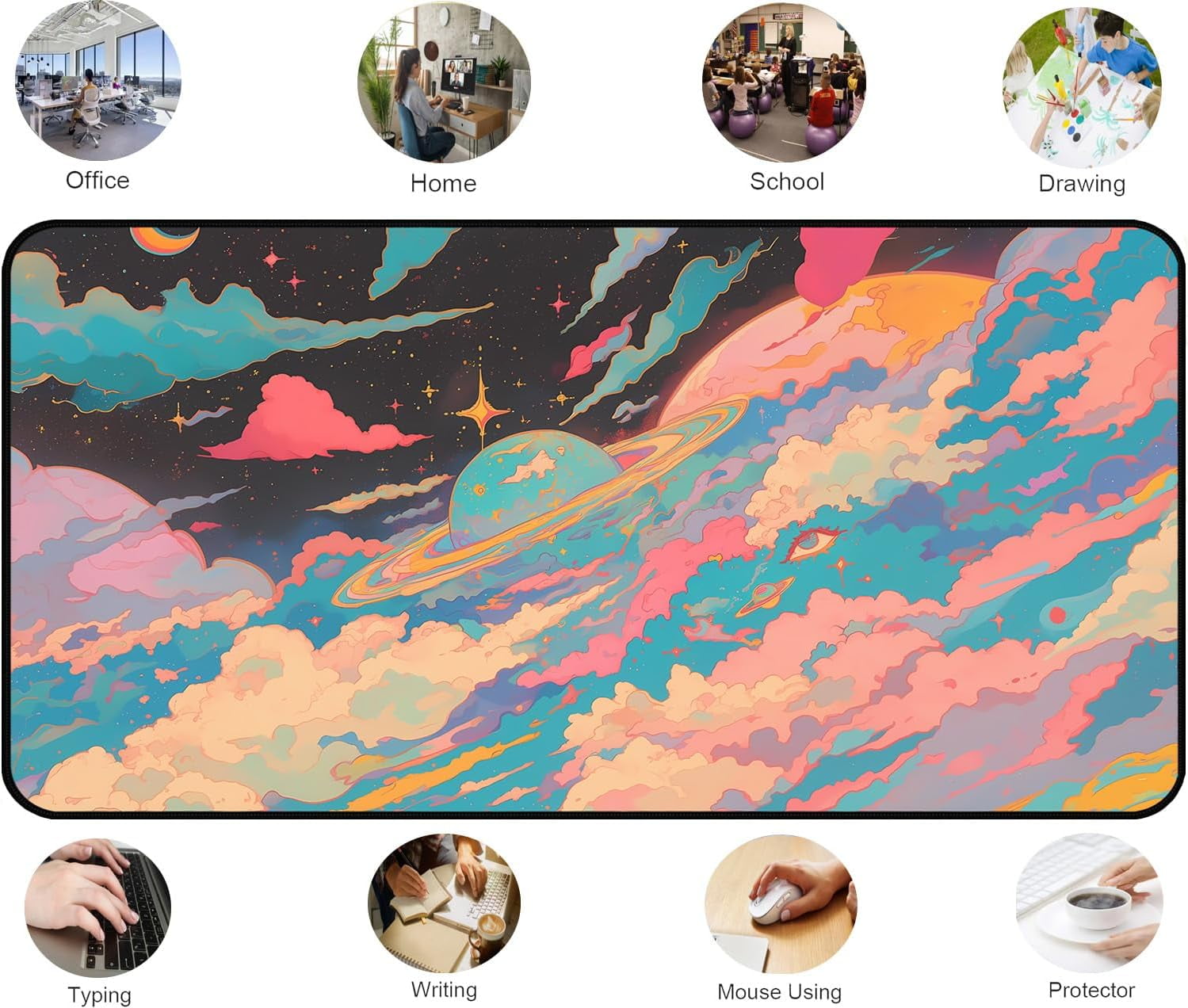 Colorful Starry Sky Desk Mat, Abstract Art Mouse Pads Long, Anime Large Game Desktop Cover Pad, Cute Eye Mouse Mats XXL, Women Laptop Keyboard Mat Suitable for Work Office Home 31.5"X15.7"