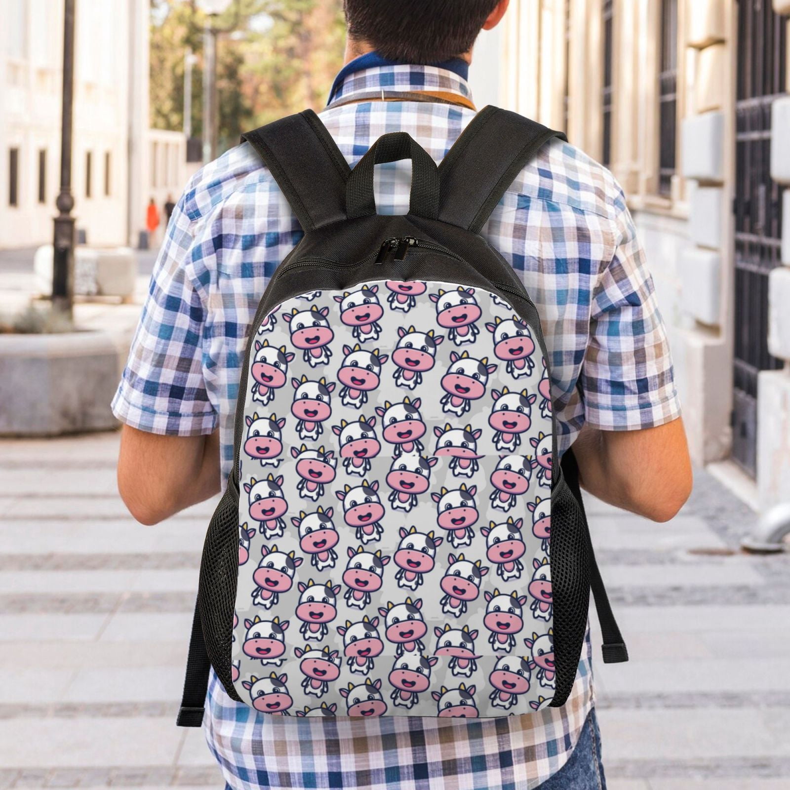 Defioc Baby Cow Print Backpack -Travel,or Work Bookbag Daypacks with 15-Inch Laptop Sleeve and Dual Water Bottle Pockets