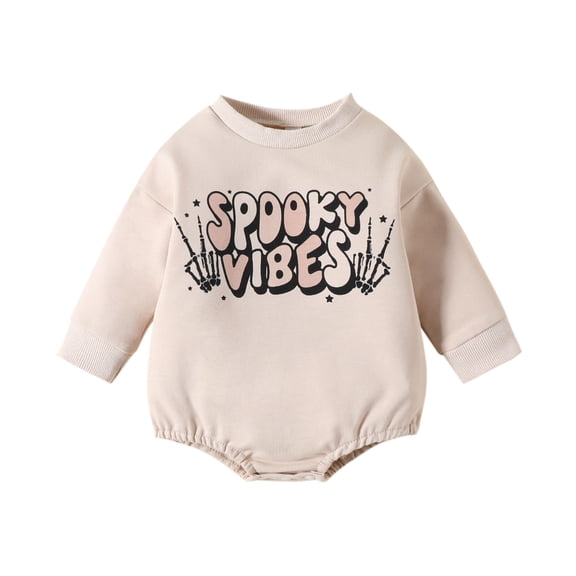 Baby Boy Onesies Boys Girls Halloween Long Sleeve Letter Prints Pullover Romper Sweatshirt Bodysuits Short Pack Baby Bodysuit Pack Winter Bodysuit Boy 3 Month Body Suit Shirt Clothes Brown 6-9 Months