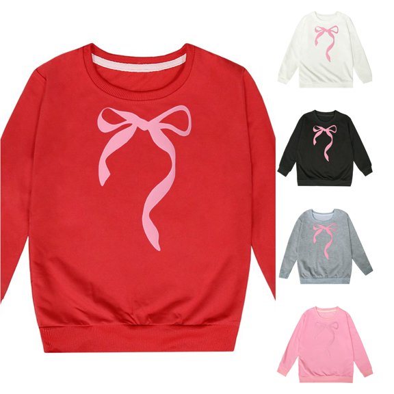 HCYSFG Girls Bow Hoodies Long Sleeve Hooded Drawstring Kangaroo Pocket Ribbed Relaxed Fit Pullovers Casual Sweatshirts
