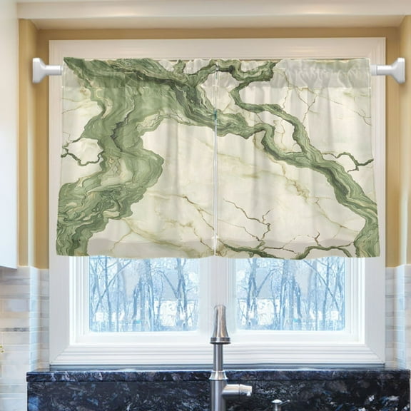 Ryvnso Marble Green Half Curtains Sets Tier 2 Panels Short Curtain Rod Pocket 27"W x 24"L