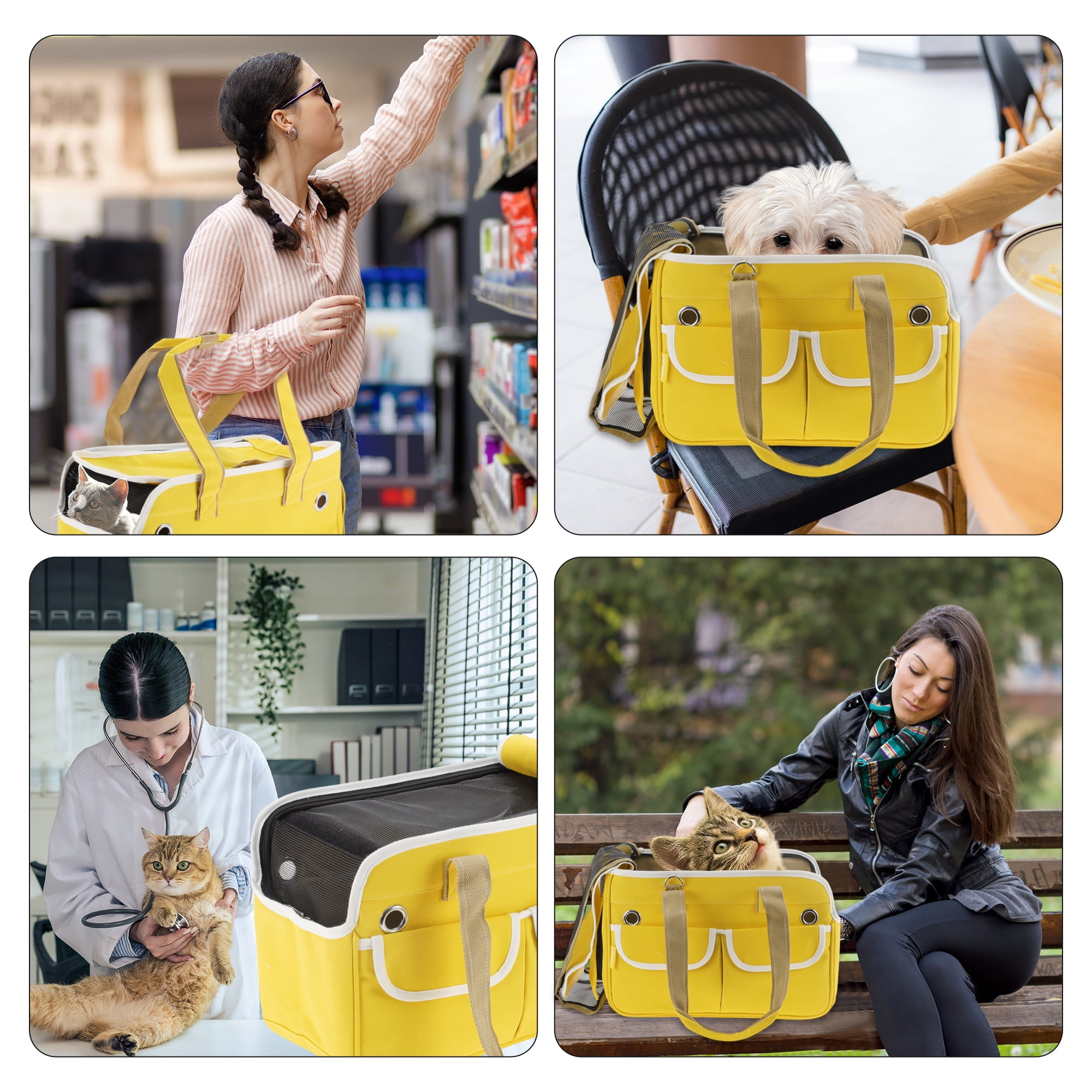 Unique Bargains Foldable Pet Carrier Bag with Removable Mat Yellow