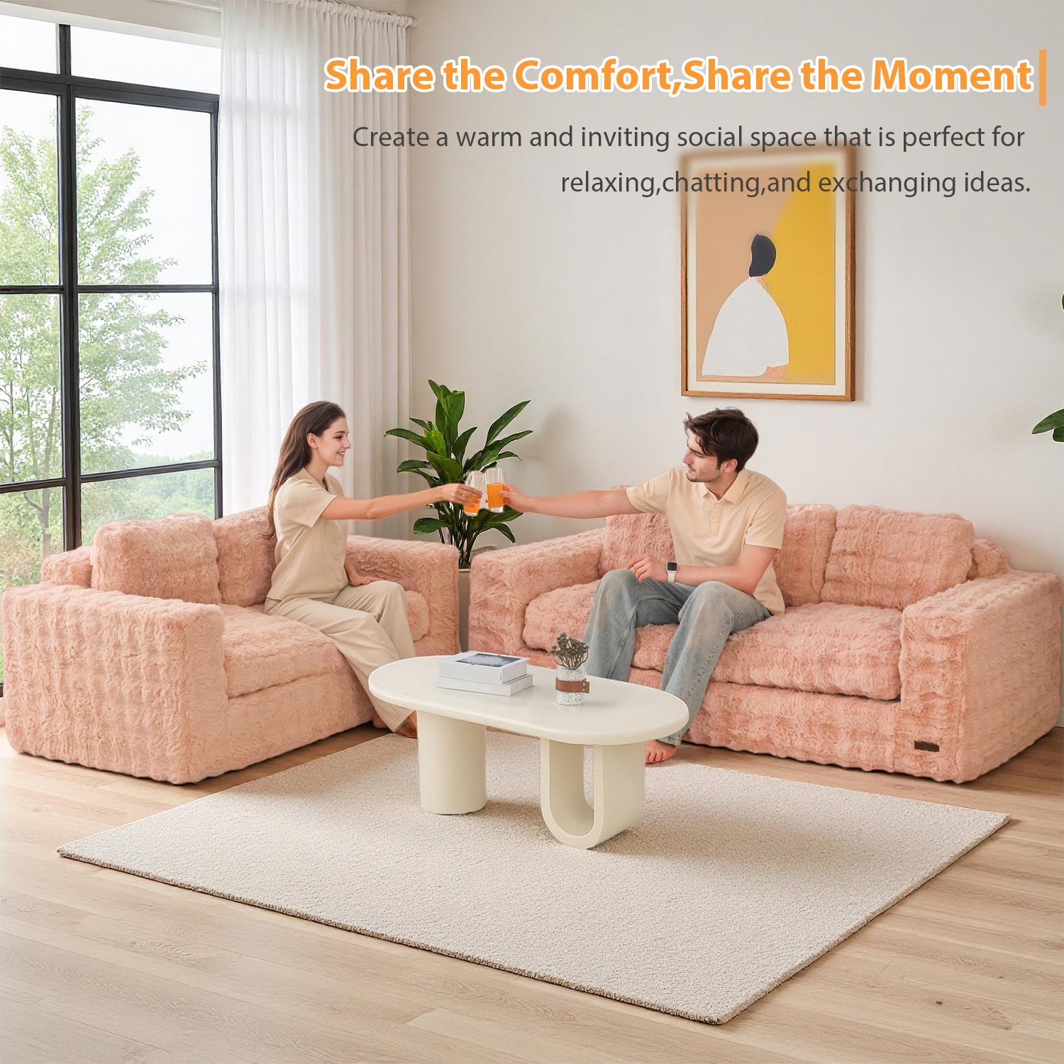 GOODONE 3 Seater Couch,Giant Bubbled Boneless Sofa Couch,Modern Comfy Floor Sofa with Armrests for Living Room and Apartments,No Assembly Required,Pink