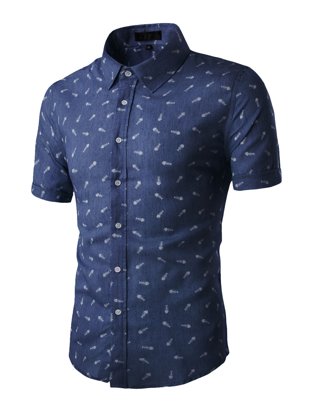 Allegra K Homme Manches Courtes Fermeture avec Boutons Imprimé Arête