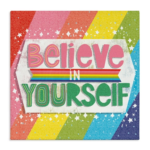 Stupell Industries Believe In Yourself Rainbow Canvas Wall Art design by Jilly Jack Designs, 17 x 17