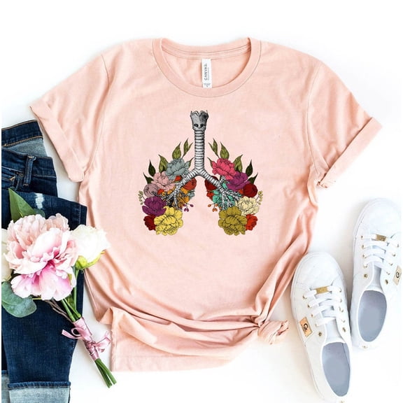 Floral Lungs T-shirt Anatomy Shirt Pulmonology Gift Donation Awareness Tee Organ Shirts Botanical Women's Mom Respiratory Therapist Therapy