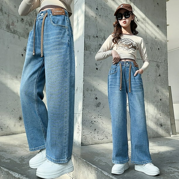 Jean Décontracté Fille 2025 - Taille Élastique - Denim Jambe Large - Pantalon Confort