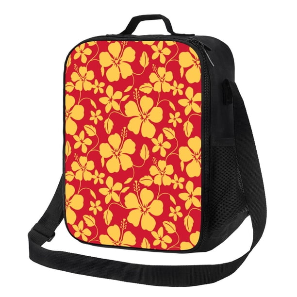 Fotbe Red Vintage Flowers Lonchera Bolsa de Almuerzo para Hombres y Mujeres, Lonchera de Gran Capacidad, Bolsa de Almuerzo Reutilizable, Bolsa Térmica Aislante