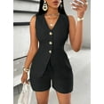 thumbnail image 2 of Women'S Summer 2 Piece Outfits Sleeveless Matching Sets Button Down V Neck Vest Waistcoat and Pockets Shorts Black S, 2 of 8