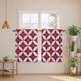 thumbnail image 2 of Red Geometric Kitchen Curtains 54 Inch Length, Vintage Rhombus Circle Texture Tiers Curtains for Bathroom Bedroom Cafe, Light Filtering Small Window Treatment Short Tiered Drapes 2 Panels 42"Wx54"L, 2 of 8