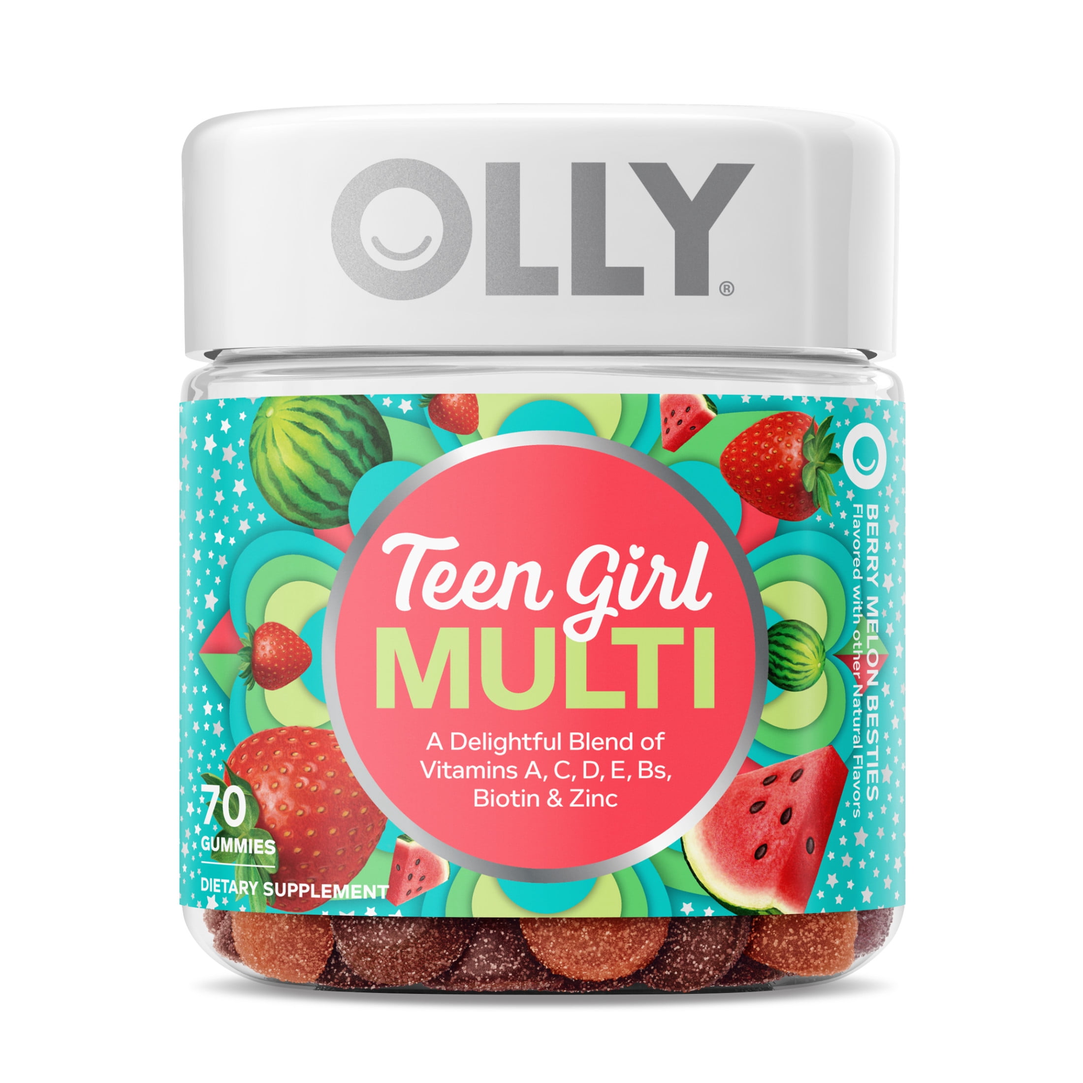 OLLY Teen Girl Multivitamin Gummy, Wellness Support, Strawberry Melon Flavored, 70 Count