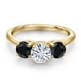 thumbnail image 3 of Gem Stone King 18K Yellow Gold Plated Silver White Moissanite and Black Sapphire Engagement Ring for Women | 2.18 Cttw | Round 6MM | Gemstone Birthstone | Size 7, 3 of 7