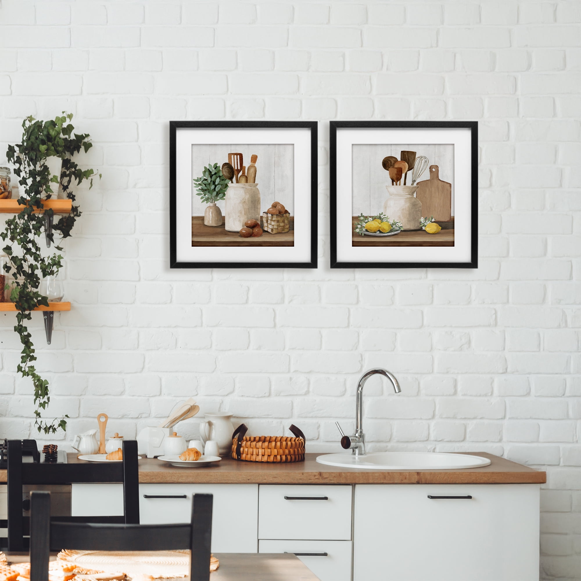 Stupell Industries Country Kitchen Setup 2 Piece Black Framed Print Under Glass Set, design by White Ladder