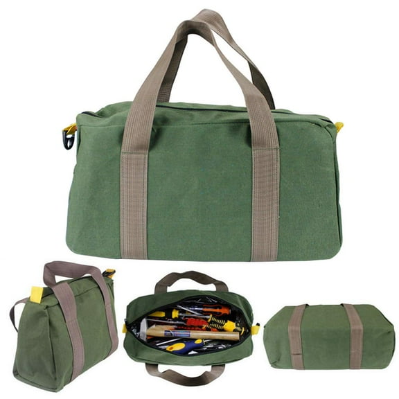 Tool Bags for Men, Heavy Duty Canvas Tool Storage Bag, Multifunction Hand Tool Storage Carry Bags, Portable Wide Mouth Tool Bag for Storage Wrench Screwdriver Pliers, Green(12inch)