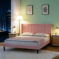 thumbnail image 4 of Gewnee Queen Size Upholstered Platform Bed Frame with Velvet Headboard,Wood Slats Support,Easy Assembly,No Box Spring Needed,Pink, 4 of 14