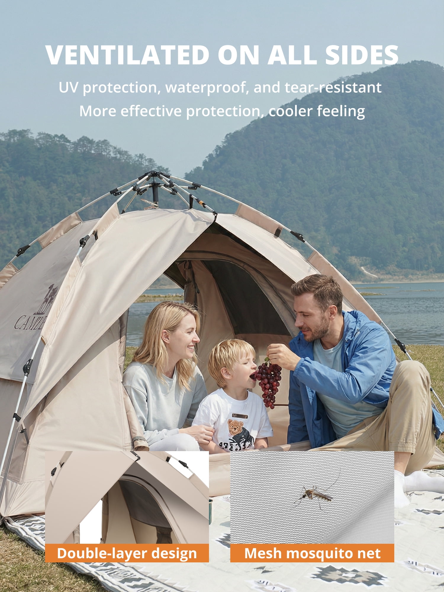 CAMEL 3-4 Person Pop Up Dome Tent Waterproof UV-Resistent Shelter 2-in-1 Backpacking Tent Outdoor