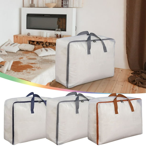 Bolsa grande transparente para guardar colchas | Organizador plegable de PVC engrosado | Tela con clip de malla | Cama, ropa, mantas, almohadas | 58x38x22cm | Debajo de la cama, armario, viajes