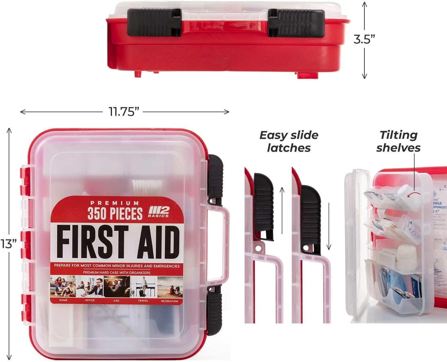 Professional 350 Piece Emergency First Aid Kit | Business & Home Medical Supplies