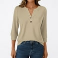 thumbnail image 2 of Xyxonk 3/4 Sleeve Fall Shirts for Women Dressy Casual V Neck Henley Shirt Sexy Solid Color Blouses Summer Fashion Clothes Khaki S, 2 of 7