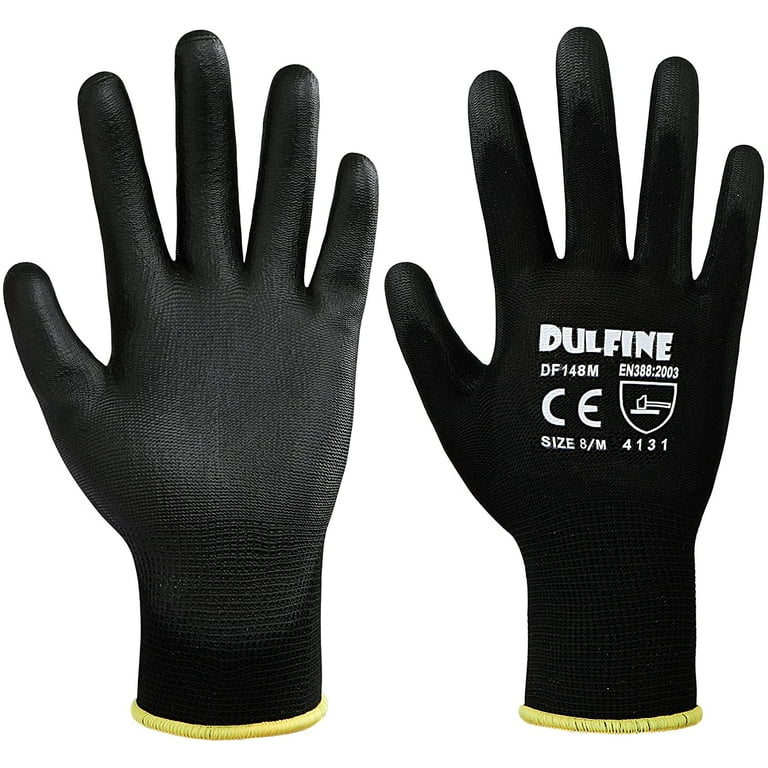 DULFINE Ultra-Thin PU Coated Work Gloves-60 Pairs,Excellent Grip,Nylon  Shell Black Polyurethane Coated Safety Work Gloves, Knit Wrist Cuff,Ideal  for Light Duty Work. (Medium) - Yahoo Shopping