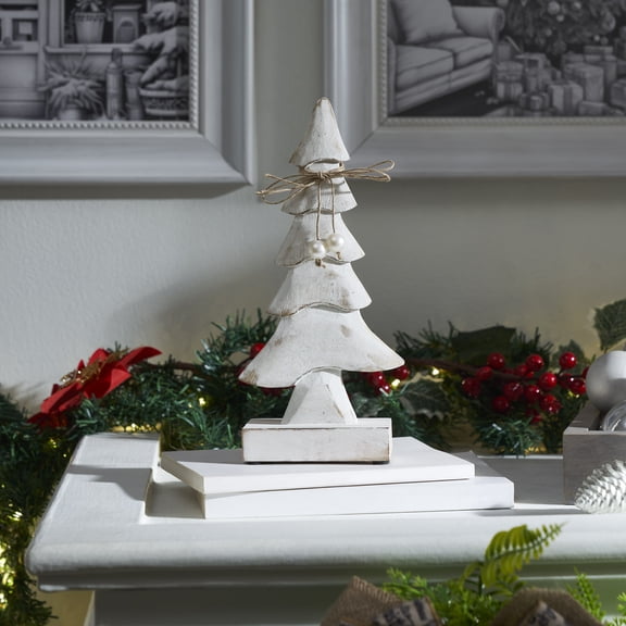 VHC Brands Pretty in Pearl Distressed White Wooden Tree Large 10x4.75x2.5