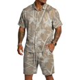 thumbnail image 2 of Dwelliawo Men's Camouflage Tree Print 2 Piece Outfit Short Sleeve Shirt and Drawstring Shorts Set Casual Loose Fit Summer Outfits for Outdoor Activities and Daily Wear Beige 3xL, 2 of 5