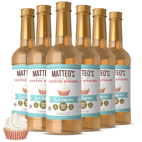 Matteo's Sugar Free Coffee Syrup, Cupcake (1L bottle, 6-pack)