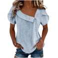 thumbnail image 2 of Otvok Womens Petal Sleeve Tops Summer Trendy T-Shirt Stripe Casual Loose Square Neck Button Blouse Tees, 2 of 6