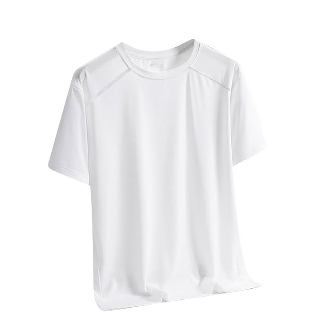 pstuiky Camisas de vestir de manga corta para hombre, Camiseta deportiva informal de seda helada, transpirable, de manga corta y cuello redondo, de color liso para hombre xl