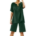 thumbnail image 1 of Conjunto de 2 piezas para mujer: blusa de pierna ancha y pantalones elásticos, cuello en V, ropa informal para el día a día, para todas las estaciones, tallas S/XXXXXL, 1 of 2