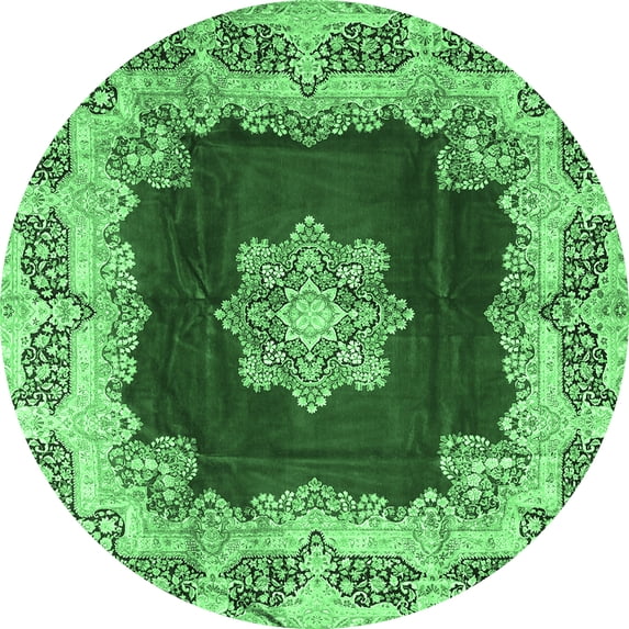 Ahgly Company Indoor Round Medallion Emerald Green Traditional Area Rugs, 3' Round