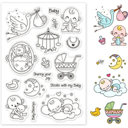 People Cradle Silicone Clear Stamps People Shower Transparent Stamp for Christmas Birthday Valentine's Day Cards Making DIY Scrapbooking Photo Album Decoration Paper Craft
