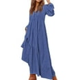 thumbnail image 3 of Women'S Boho Cotton Maxi Dress V-Neck Long Sleeve Flowy Beach Dress with Pockets and Buttons Dark Blue XL, 3 of 9