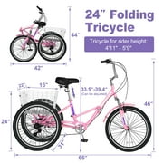 LILYPELLE 24 3 Wheel Bike for Adults Folding Tricycle 7 Speed Adult Trike Low-Step Through for Seniors with 400lbs Load Capacity,Cyan