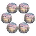 thumbnail image 2 of 15.4" Round Placemat Set of 6 Polyester Fabric Place Mats Non-Slip Dining Kitchen Table Mats for Kitchen Party Decor Watercolor Winter Landscape, 2 of 5