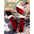 thumbnail image 2 of Fuzzy Socks for Women Slipper Fluffy Buffalo Plaid Cabin Cozy Winter Thick Warm Comfy Sherpa Fleece Sleep Plush Home Grips Socks Christmas White Elephant Gift Stocking Stuffer for Wife Her Teenage-Red, 2 of 6