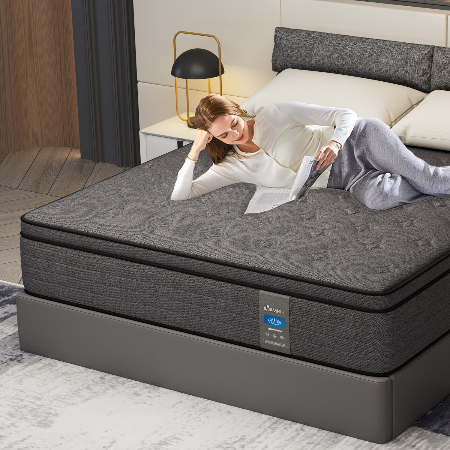 12 inch King Hybrid Mattress in a Box, Gel Memory Foam and Individually Pocket Innerspring, Euro Top Mattress Black, Medium Firm , Motion Isolation