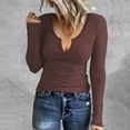thumbnail image 2 of Women Casual Solid T Shirt Long Sleeve Shirt Loose Blouse V Neck Tops Set Shirt Striped Tee Women, 2 of 5