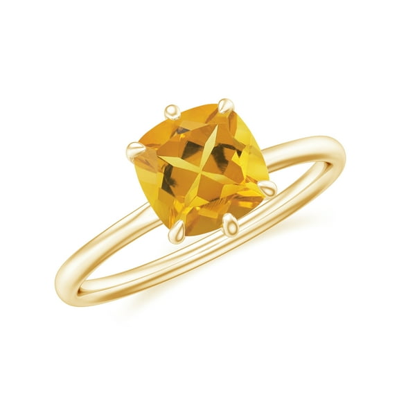 1.30 CT Cushion Shaped 6-Prong Set Solitaire Citrine Engagement Ring in Sterling Silver/ Yellow Gold Plated Promise Wedding Band Ring November Birthstone Jewelry, Ring Size 5
