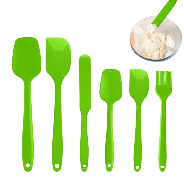Juego de espátula de silicona, utensilios de cocina de calidad alimentaria de 6 piezas con espátula térmica con cepillo de silicona, verde