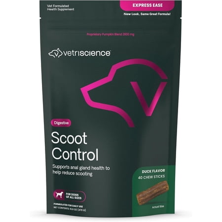 VetriScience Scoot Control Chews for Dogs, Duck, 40 Count